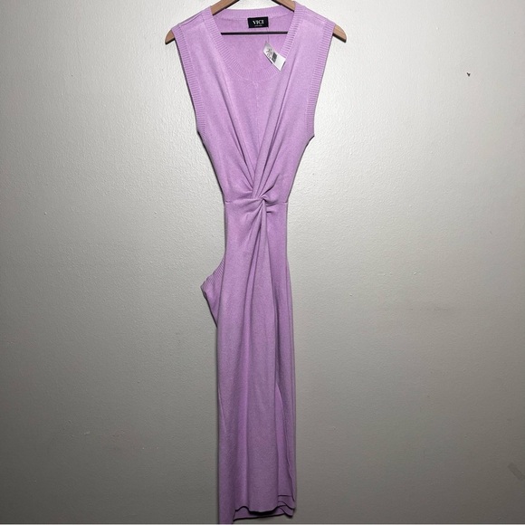 NEW Vici Women Midi Dress XL Lavender Purple Cutout Twist Open Back Brunch Date - Picture 2 of 12